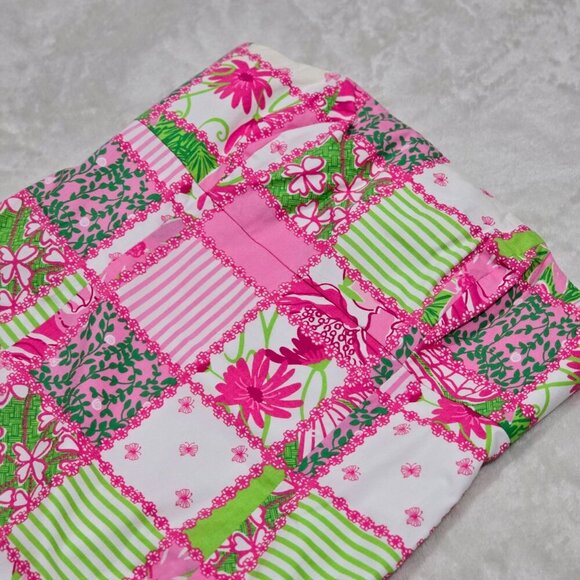 Lilly Pulitzer ✦ Strapless Patchwork Dress ✦ Pink Green Floral Stripe Cotton 2 - Picture 6 of 14